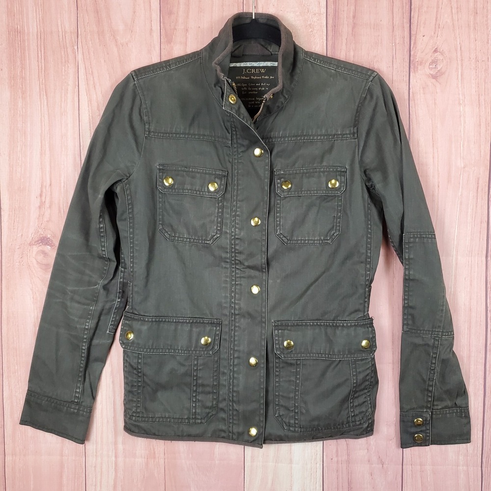 J. Crew Womens Field Jacket Size XS Utility Full Zip Coat Green Military Style